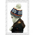 Новый зимний жаккард Lady Earflap Knitted Hat with Balls (1-3509)